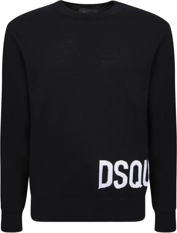 Dsquared2 Zwarte Ronde Hals Hoodie met Logo Print Black Heren