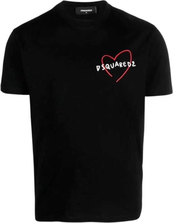 Dsquared2 Zwarte Geribbelde Crewneck T-shirts en Polos Black Heren