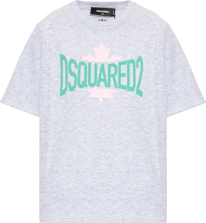 Dsquared2 Logo Katoenen Crewneck Tee Korte Mouw Gray Dames