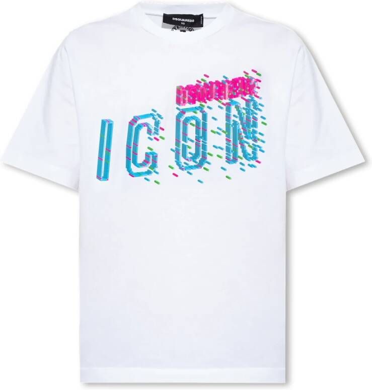 Dsquared2 Korte mouwen Crewneck T-shirt met Icon Pixeled Print White Dames