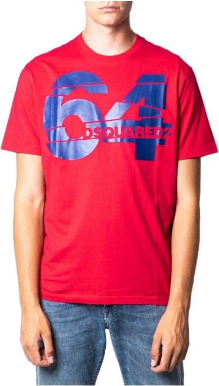 Dsquared2 Rode Bedrukte Ronde Hals T-shirt Red Heren