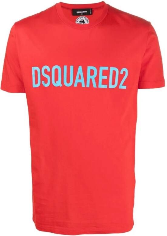 Dsquared2 Logo-Print Crew-Neck T-Shirt in Rood en Teal Blauw Red Heren