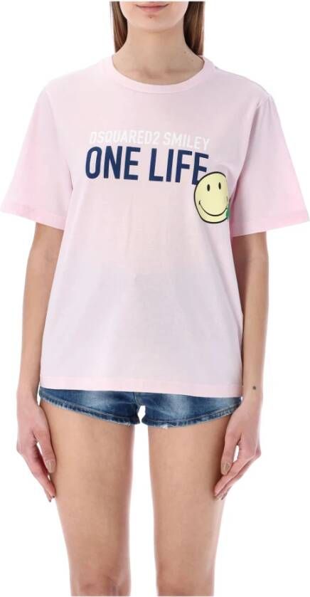 Dsquared2 One Life One Planet Smiley T-Shirt Pink Dames