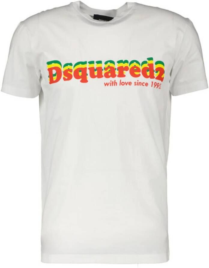 Dsquared2 Witte Katoenen T-shirt met Voorkant Print White Heren