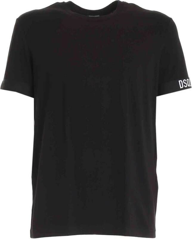 Dsquared2 Zwarte T-shirts en Polos met Ronde Hals en Logo Detail Black Heren