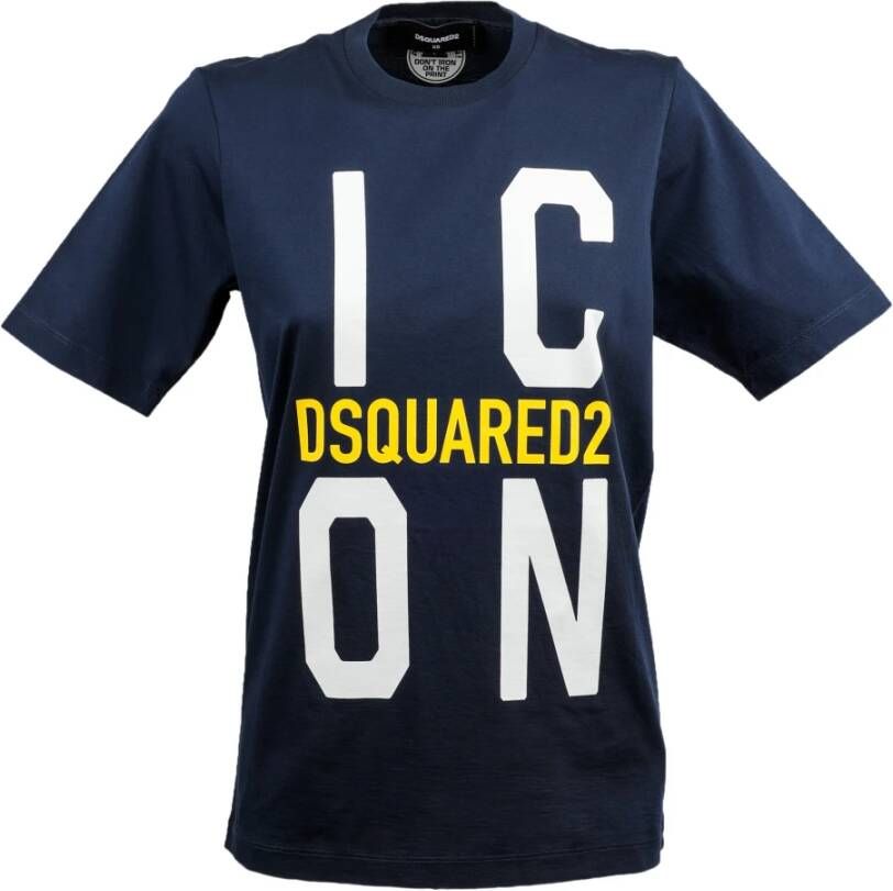 Dsquared2 Katoenen T-Shirt met Kunst Design Blauw Dames