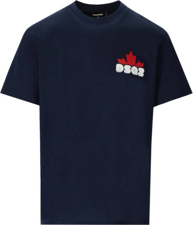 Dsquared2 Wijdvallend Navy Blauw T-Shirt met Logo Print Blauw Heren