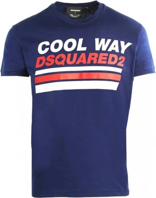Dsquared2 Katoenen T-shirt met Groot Logo Blauw Heren