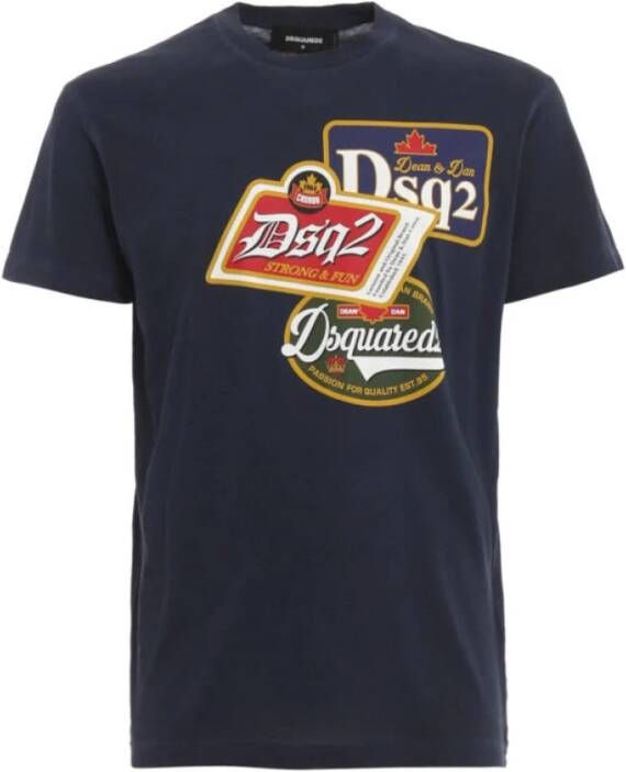 Dsquared2 Nay Blue Logo Print T-Shirt Blue Heren