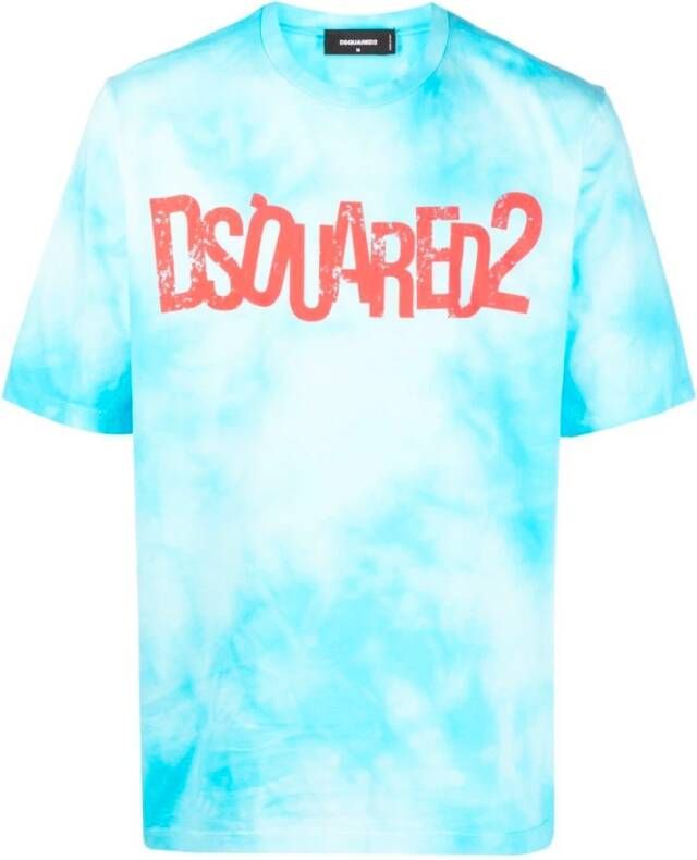 Dsquared2 Tie-Dye Logo Print T-Shirt Blue Heren