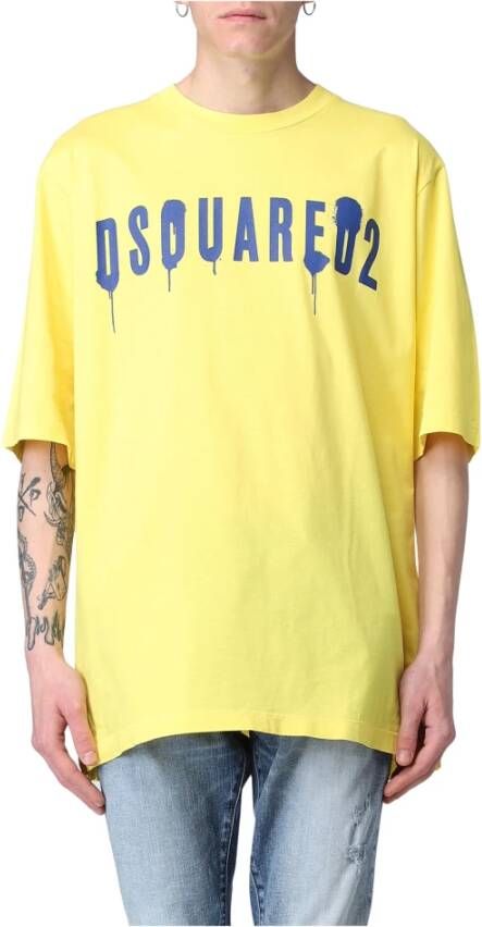 Dsquared2 Katoenen T-shirt voor heren iconisch logo korte mouwen Yellow Heren