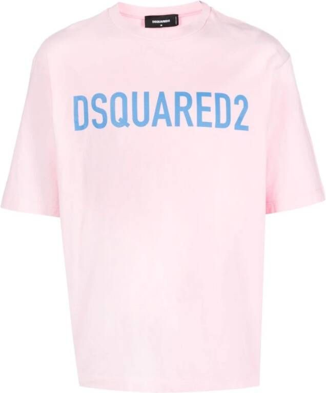 Dsquared2 Roze Katoenen T-shirt met Korte Mouwen en Frontprint Pink Heren