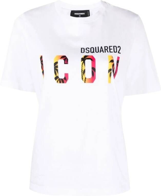 Dsquared2 Wit Logo Print Crewneck T-Shirt White Dames