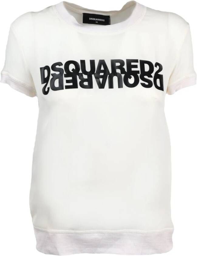 Dsquared2 Zijden T-shirt met Seta Art White Dames