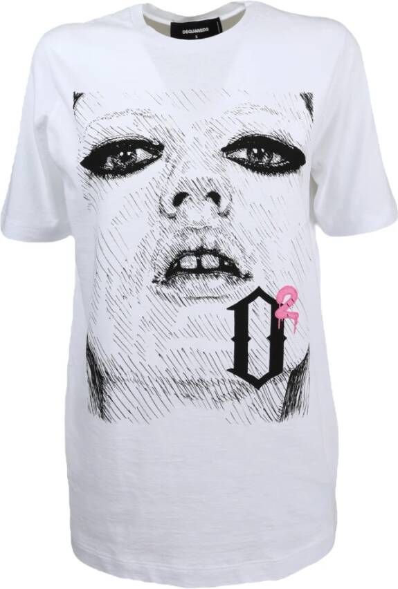 Dsquared2 Katoenen T-Shirt met Kunst Design Wit Dames