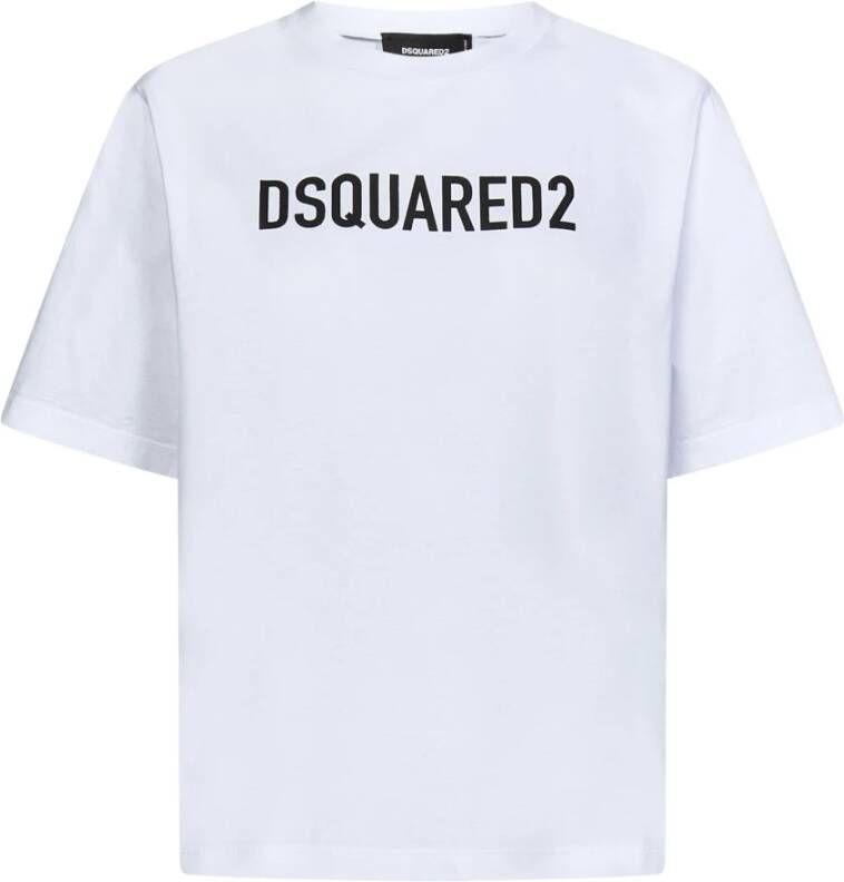 Dsquared2 Wit Katoenen Logo Print T-Shirt White Dames