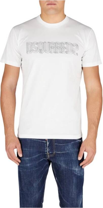 Dsquared2 Witte Katoenen T-shirt met Ingelegd Logo White Heren