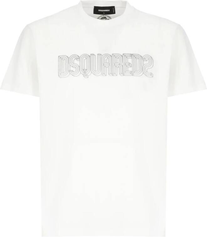 Dsquared2 Witte Katoenen T-shirt met Ingedrukt Logo Wit Heren
