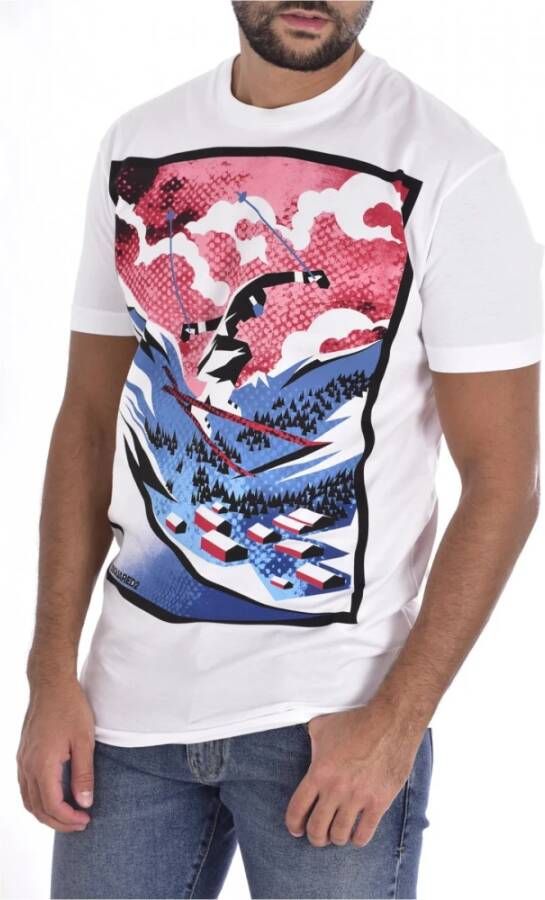 Dsquared2 Gedrukt Surf Katoenen T-Shirt Stijlvolle Pasvorm voor Mannen White Heren