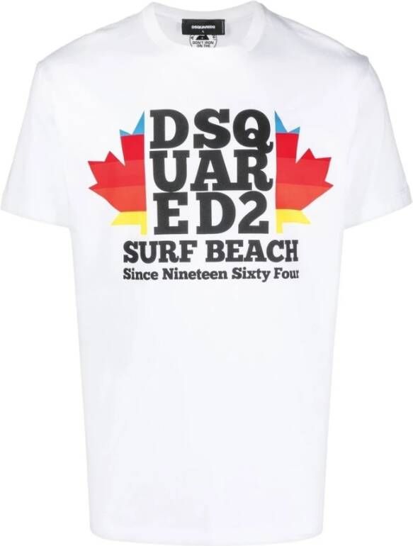Dsquared2 Witte T-shirt met D2 Surf Beach Logo White Heren