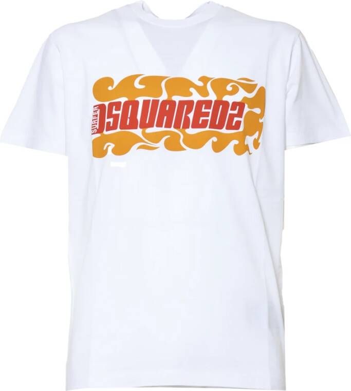Dsquared2 Witte T-shirts en Polos met D2 Surf Fire Design White Heren