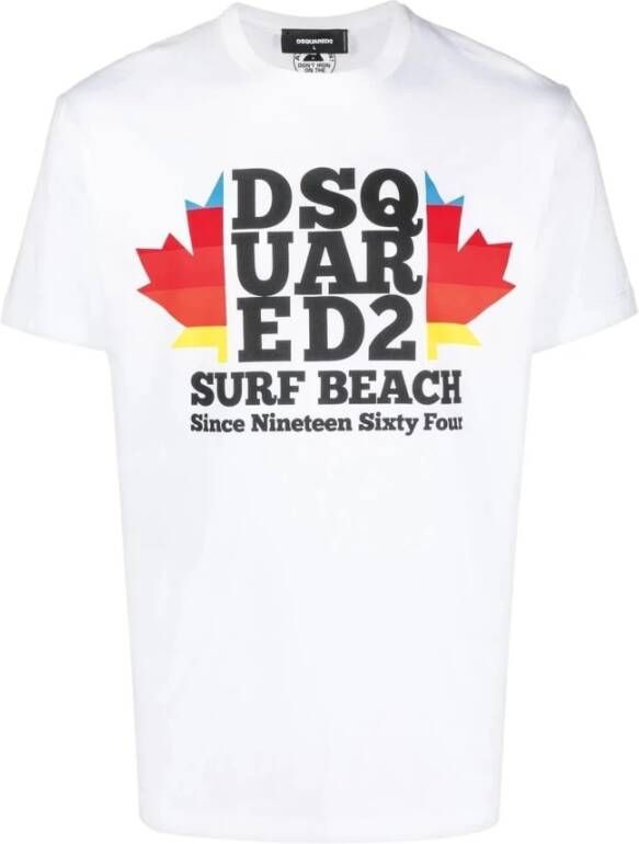 Dsquared2 Witte T-shirt met D2 Surf Beach Logo White Heren