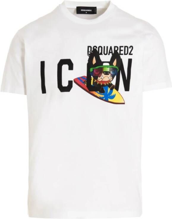 Dsquared2 Heren Slip-On T-Shirt met Contrast Print White Heren