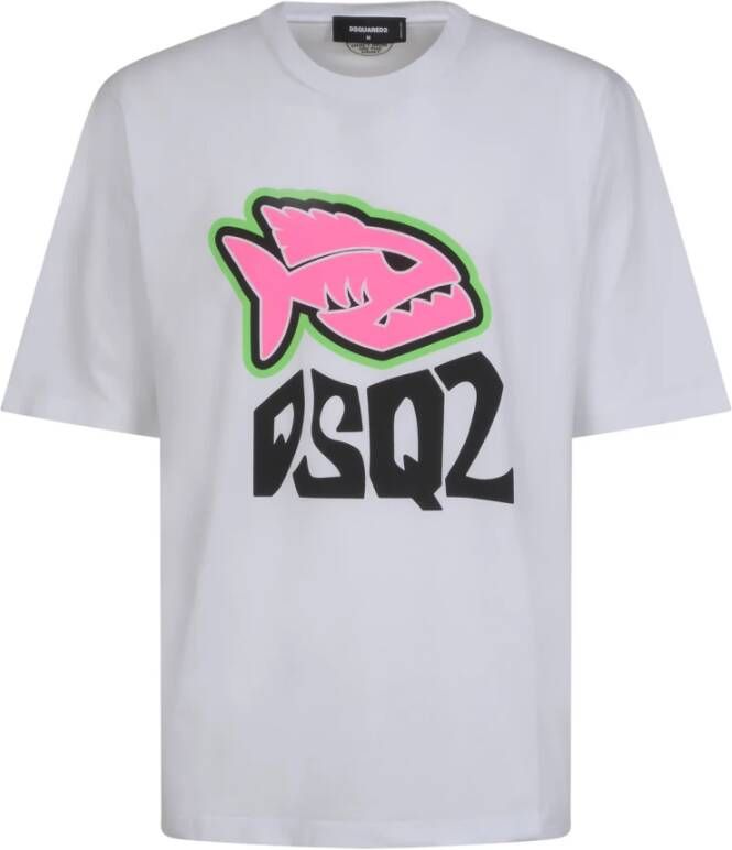 Dsquared2 Heren Ribgebreide Crewneck T-Shirt White Heren