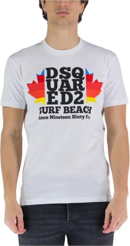 Dsquared2 Witte T-shirt met D2 Surf Beach Logo White Heren