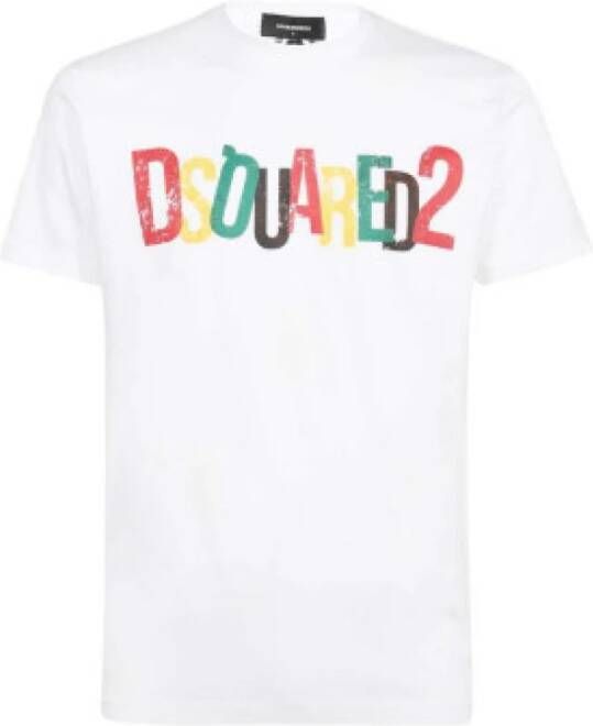 Dsquared2 Multicolor Logo Print T-Shirt Maat L Wit White Heren