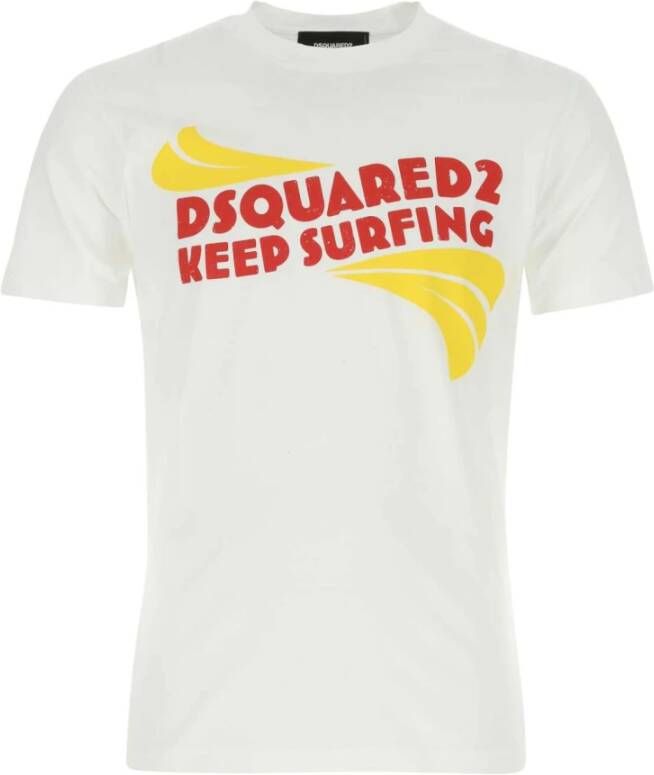 Dsquared2 Logo-Print T-Shirt in Wit Geel en Rood Wit Heren