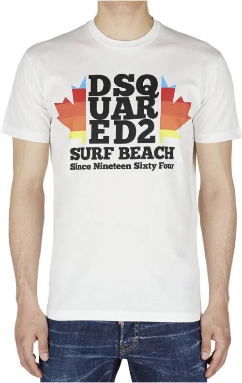 Dsquared2 Witte T-shirt met D2 Surf Beach Logo White Heren