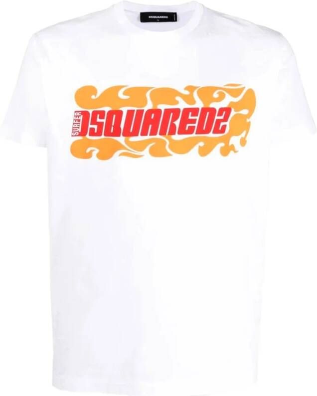 Dsquared2 Witte T-shirts en Polos met D2 Surf Fire Design White Heren