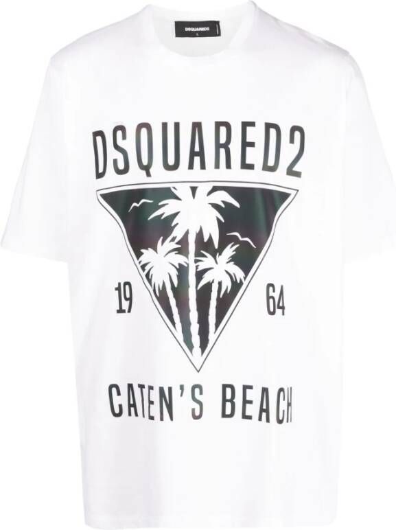Dsquared2 Wit Ronde Hals Logo Print T-Shirt White Heren