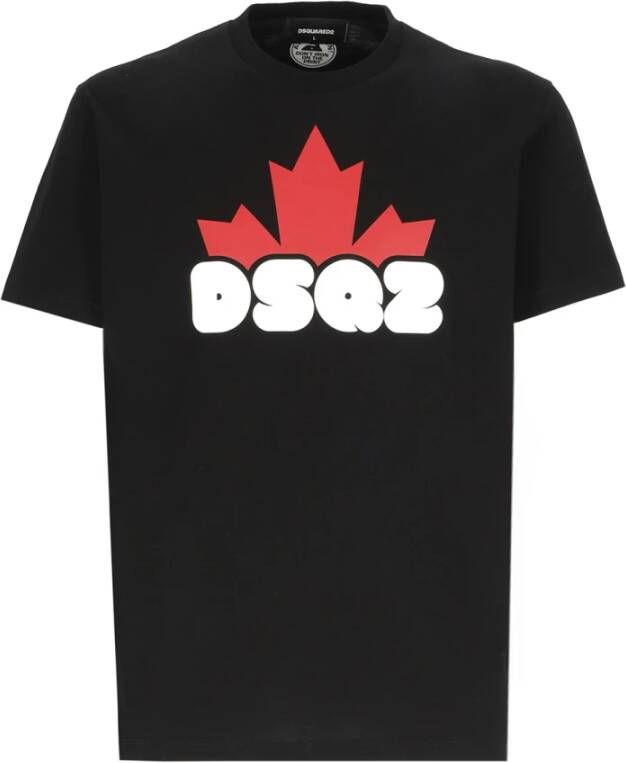 Dsquared2 Zwarte Katoenen T-shirt met Contrasterende Print Zwart Heren