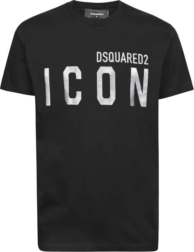 Dsquared2 Zwarte Katoenen T-shirt met Contrasterend Logo Zwart Heren