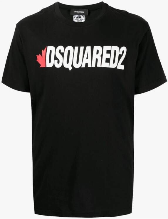 Dsquared2 Zwart T-shirt met wit logo en Canadese blad Black Heren