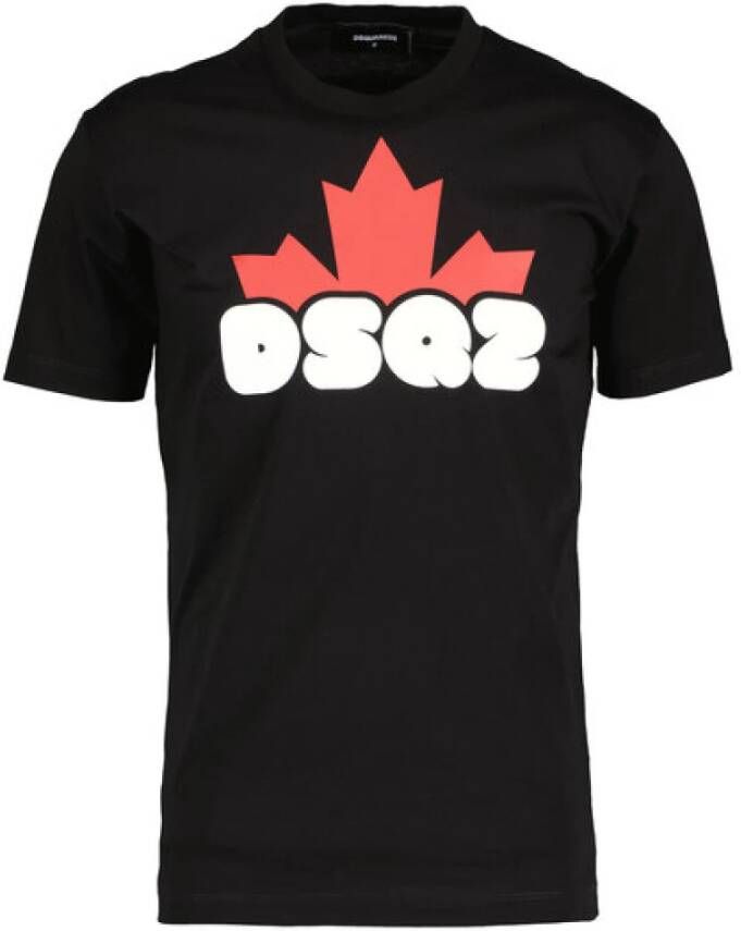Dsquared2 Zwarte Katoenen T-shirt met Contrasterende Print Zwart Heren