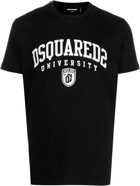Dsquared2 Universiteitsprint T-shirt en Polo in Zwart Zwarte Cool Fit Tee voor Heren Zwart T-shirt met D2 University Print Zwart Universiteitsprint T-shirt Black Heren