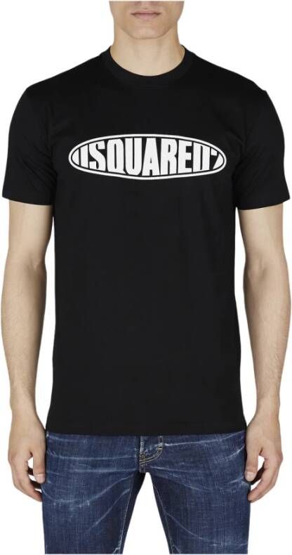Dsquared2 Katoenen Ronde Hals Korte Mouw T-Shirt met Bedrukt Logo Black Heren