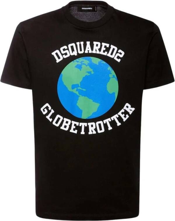 Dsquared2 Grafisch Globetrotter T-shirt L Zwart Black Heren