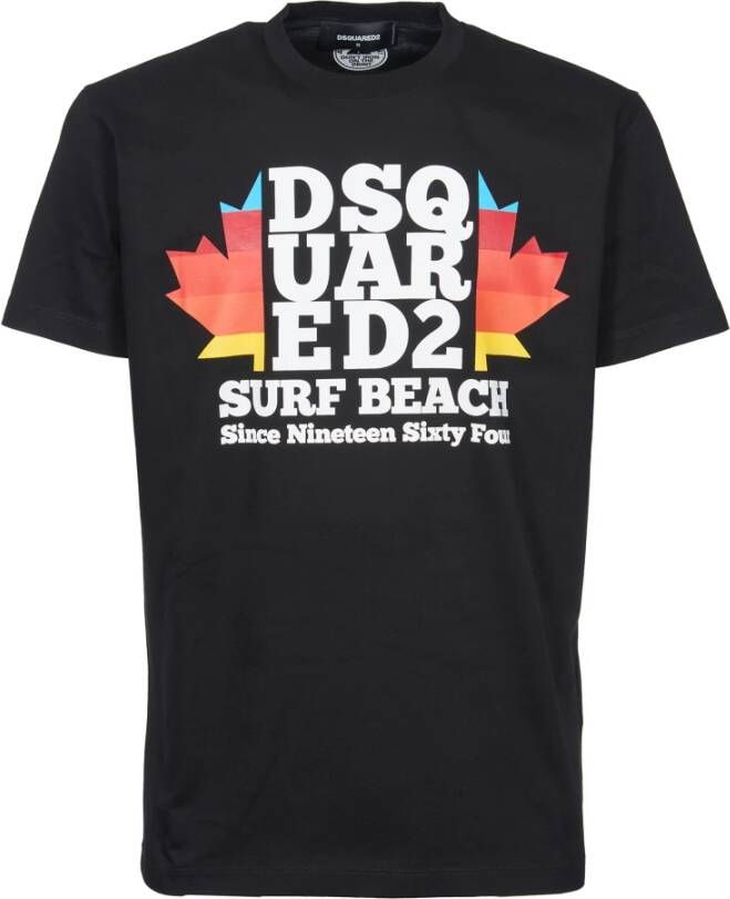 Dsquared2 T-shirt met bladprint en aansluitende pasvorm Black Heren