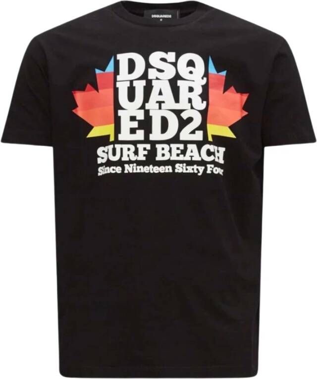 Dsquared2 T-shirt met bladprint en aansluitende pasvorm Black Heren