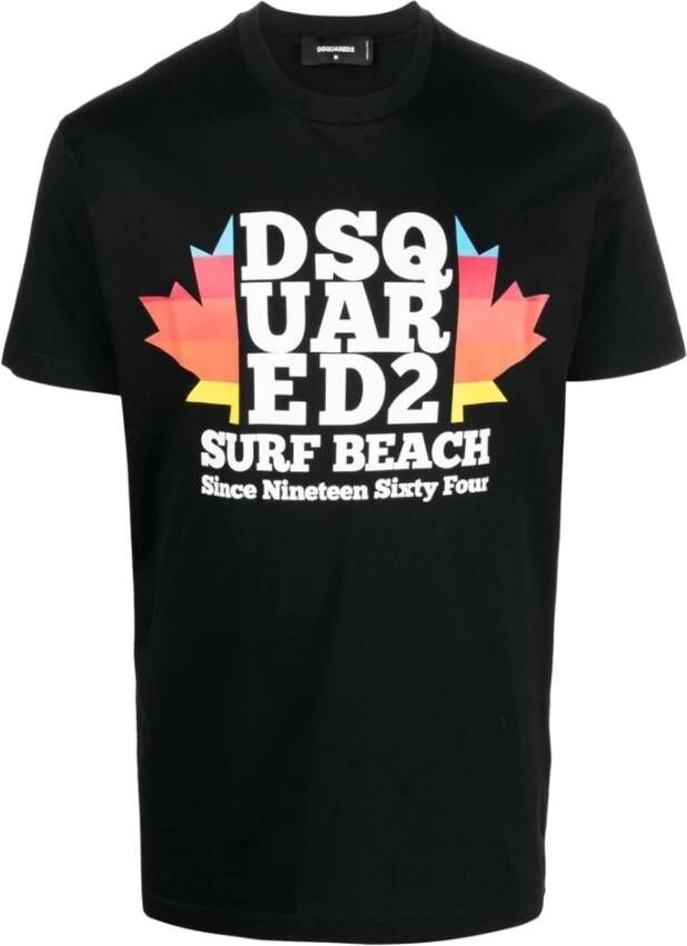 Dsquared2 Surf Beach T-Shirt Xxl Zwart Multikleur 100% Katoen Black Heren