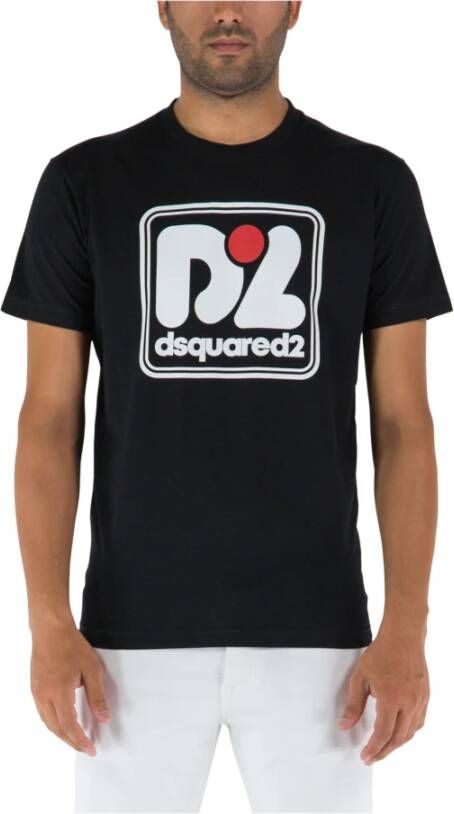 Dsquared2 Zwart D2 T-Shirt met Voorkant Print Black Heren