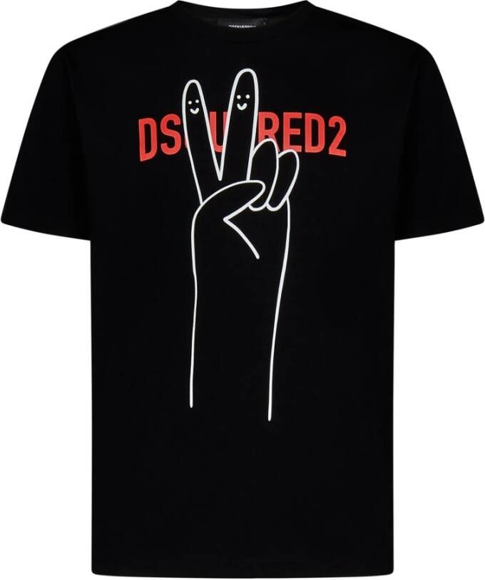 Dsquared2 Zwart Katoenen Logo Grafische Print T-Shirt Black Heren