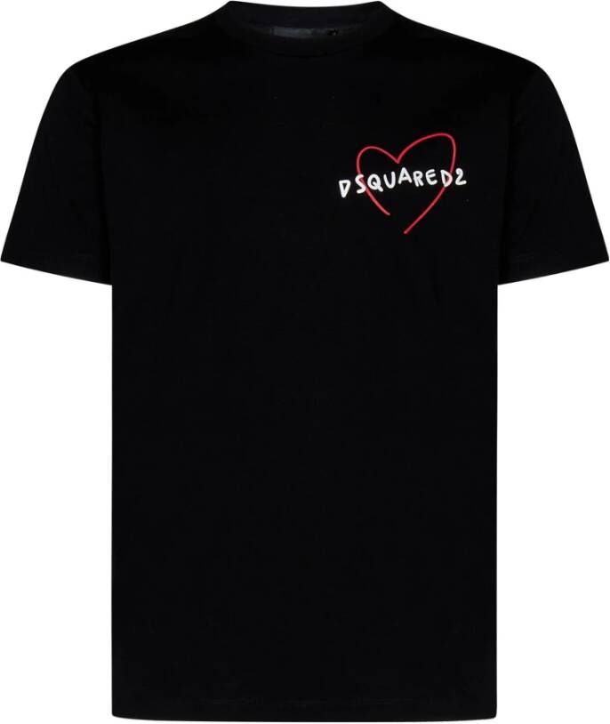 Dsquared2 Zwarte Geribbelde Crewneck T-shirts en Polos Black Heren