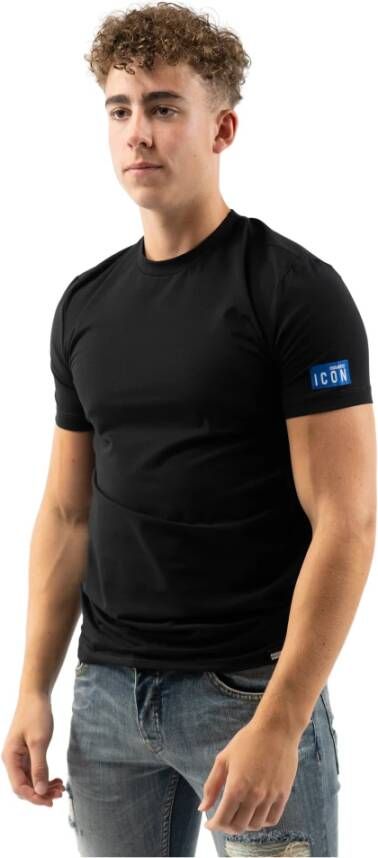 Dsquared2 Zwarte en blauwe katoenen T-shirt met logo patches Black Heren