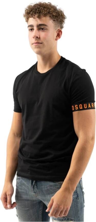 Dsquared2 Klassiek Zwart Stretch Katoenen T-Shirt met Geborduurd Logo Black Heren
