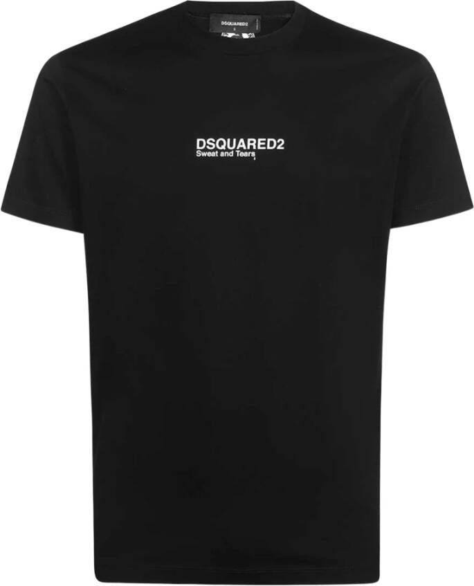 Dsquared2 Zwart T-shirt met logo-print en ronde hals Black Heren